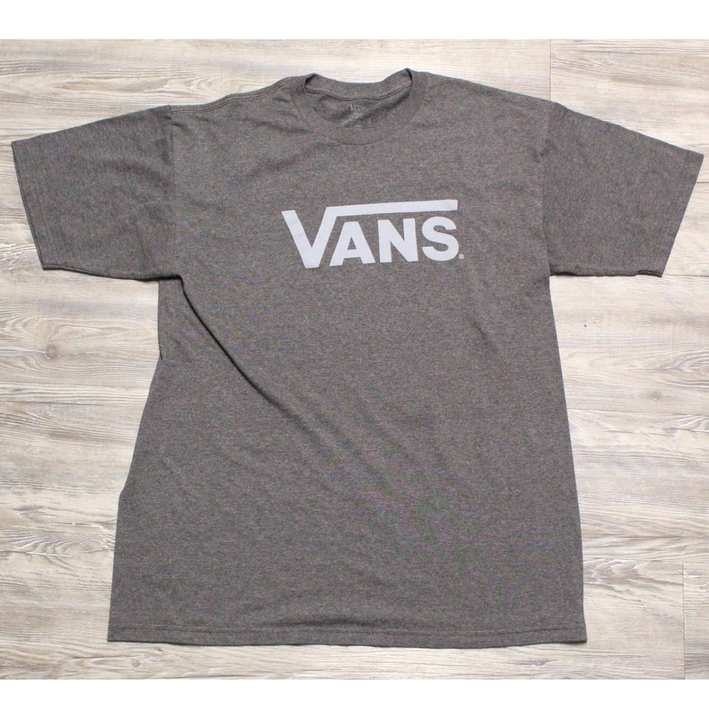 Vans T-Shirt Mens Large Classic Logo Graphic Heather Gray Short Sleeve Crewneck